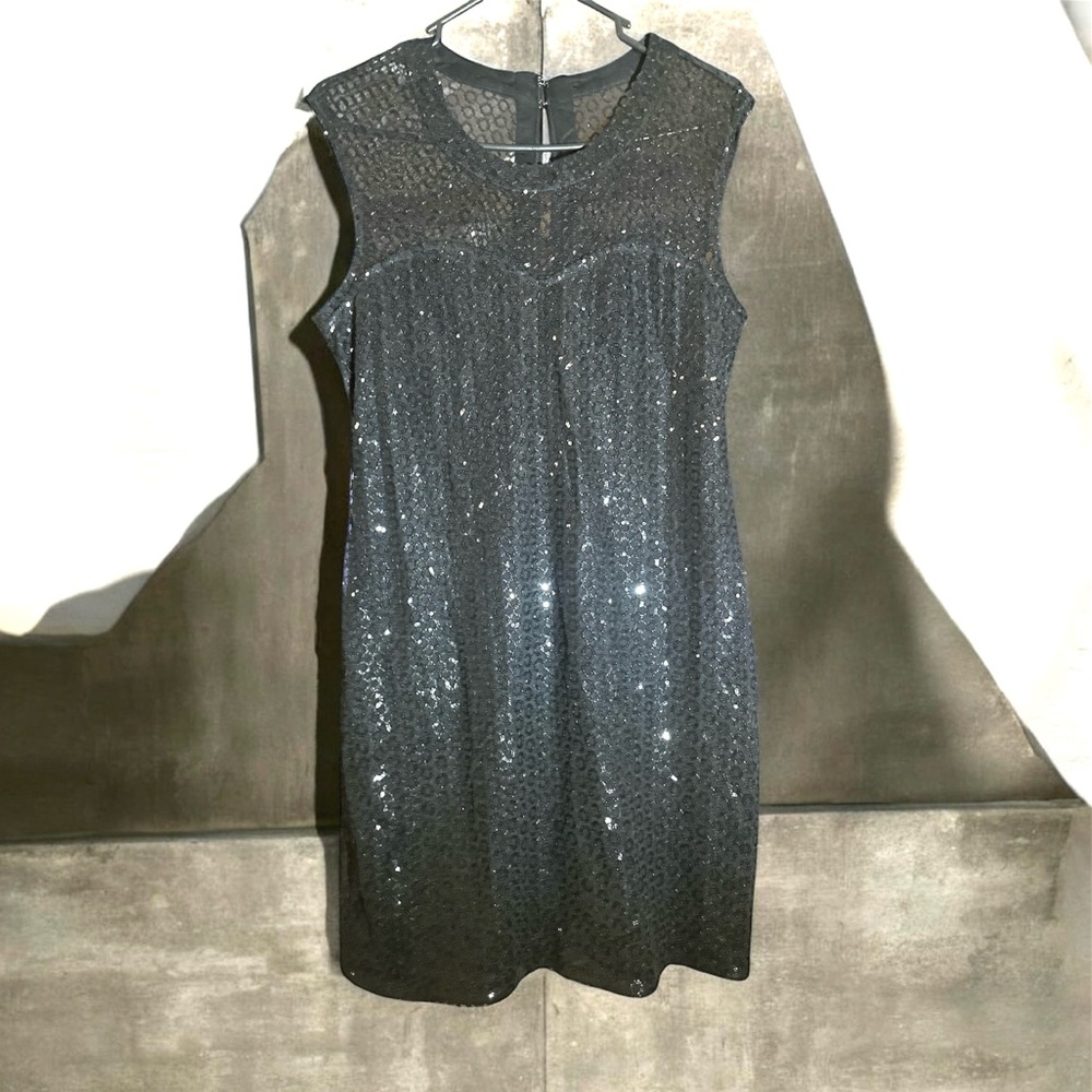 NWT Express Sz M  Sequin mesh Sweetheart  Black mini Dress Party Night out Date